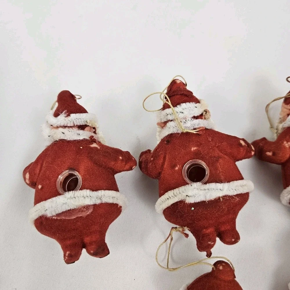 Vintage 6 Blow Mold Santa Mrs Clause Christmas Tree Light Covers MCM Flocked